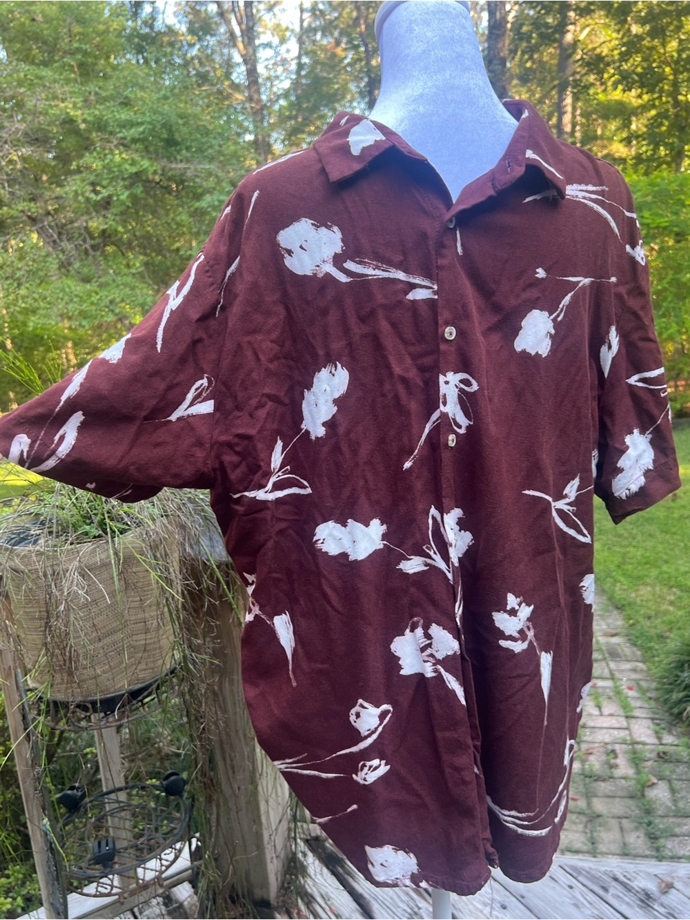 Denim & Flower Ricky Singh Floral Button Down Shirt Men’s XL Reddish Brown